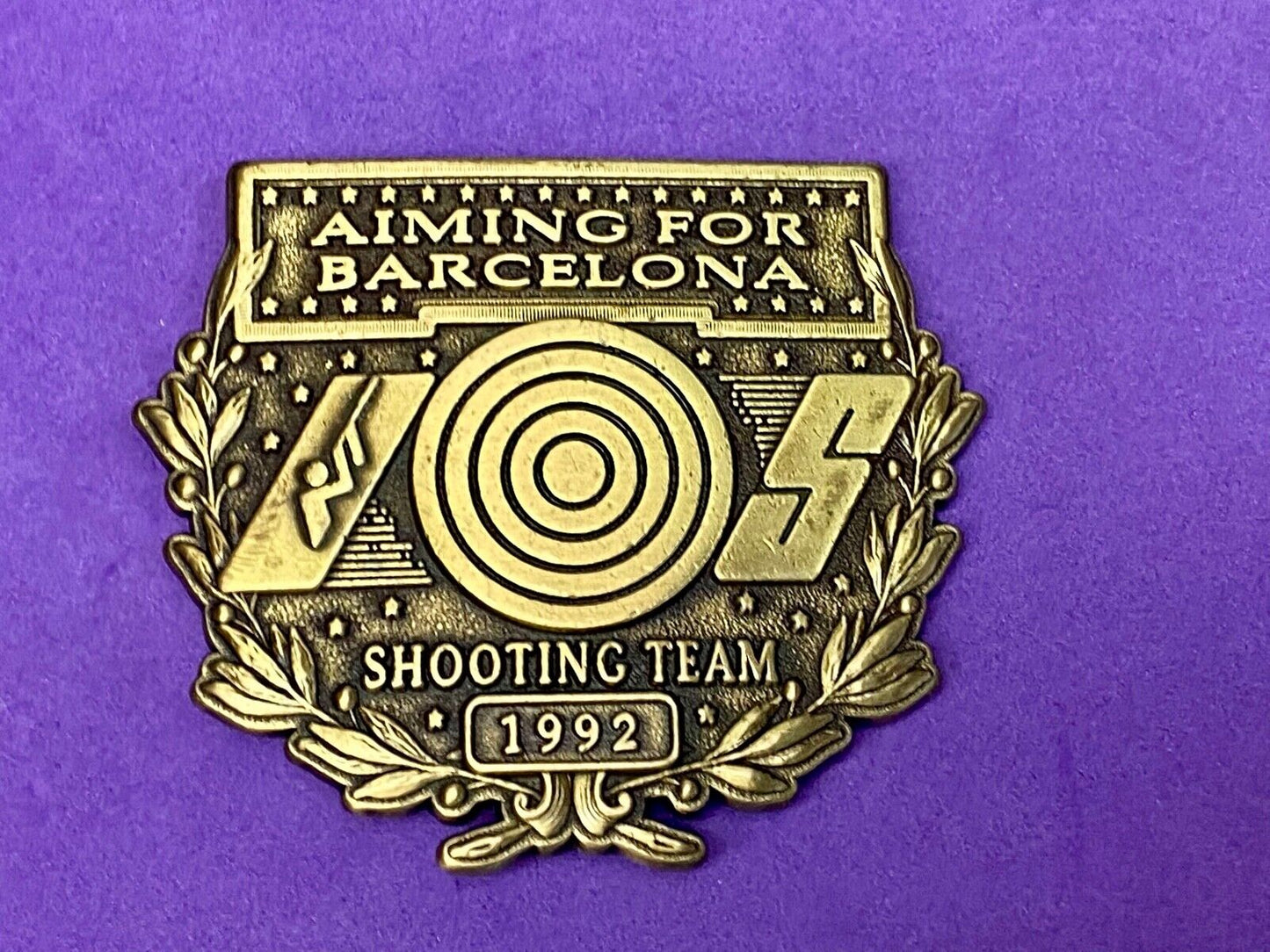 United States Shooting Team 1992 Aiming For Barcelona Cutout Belt Buckle 