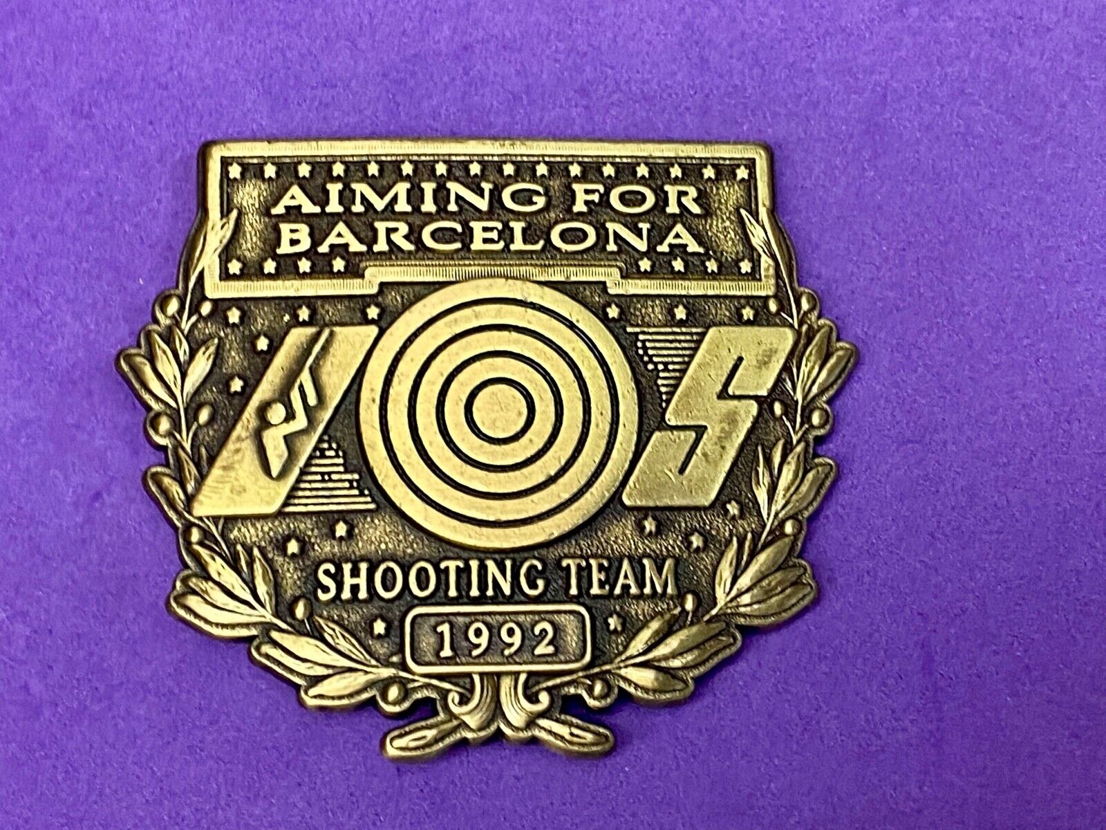 United States Shooting Team 1992 Aiming For Barcelona Cutout Belt Buckle 