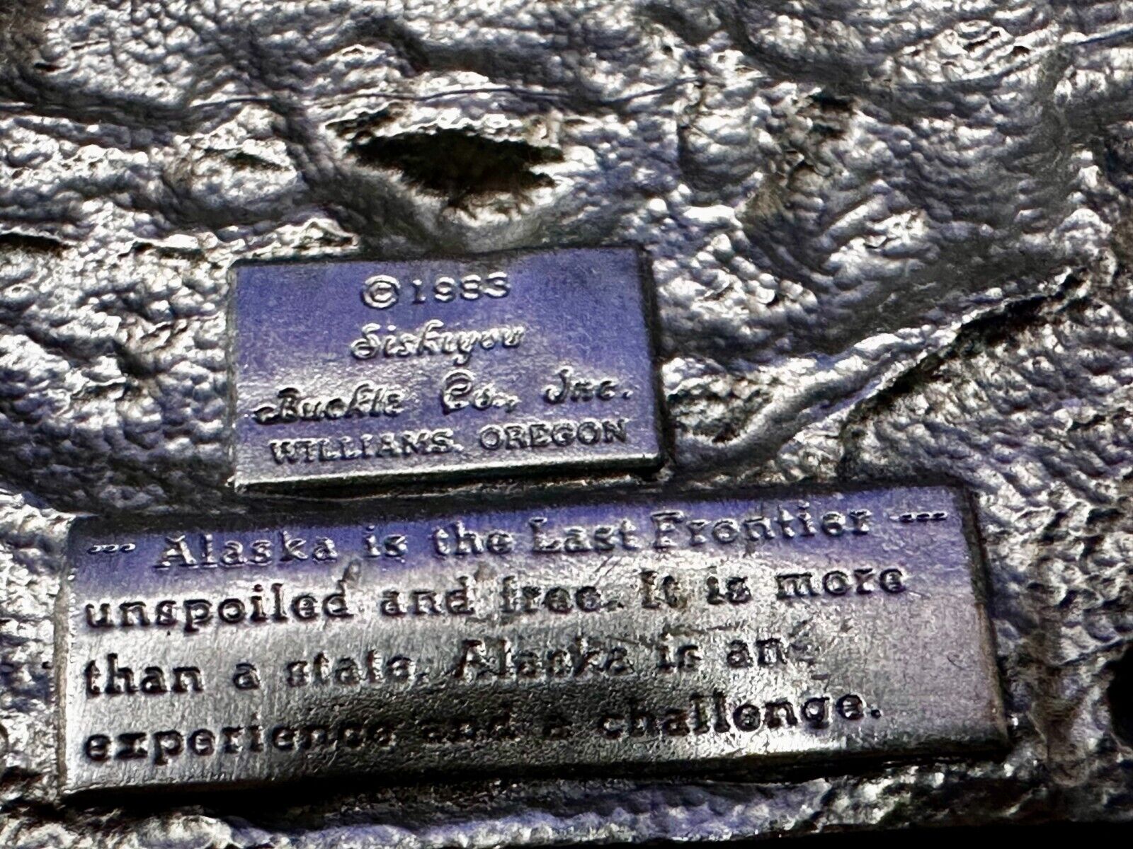 Alaska The Great Land -  Last Frontier State 1980's Siskiyou Pewter Belt Buckle