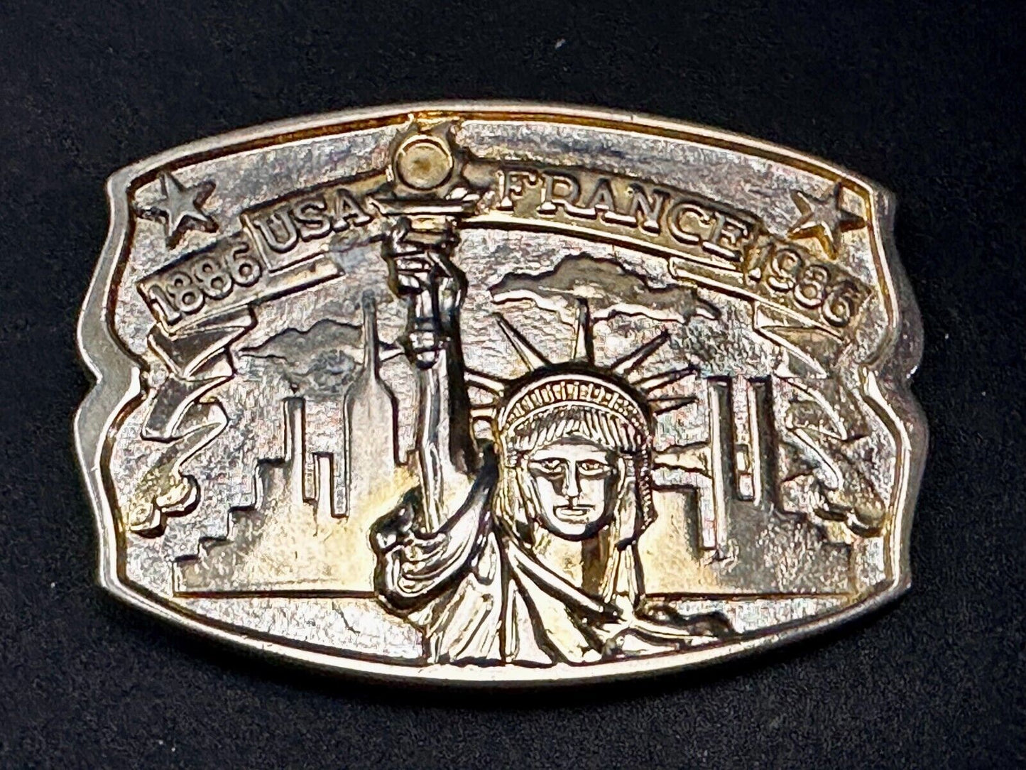 USA France Lady Liberty Statue Commemorative two tone Hammond Mint Belt Buckle