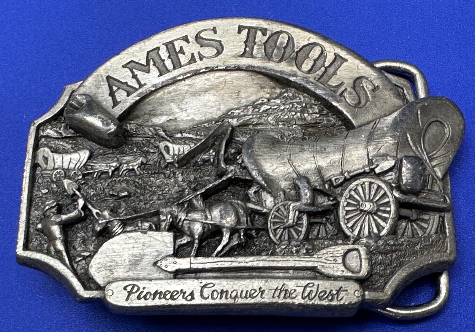 Ames Tools  Pioneers Conquer the West Belt Buckle, 1986 Siskiyou Belt Buckle