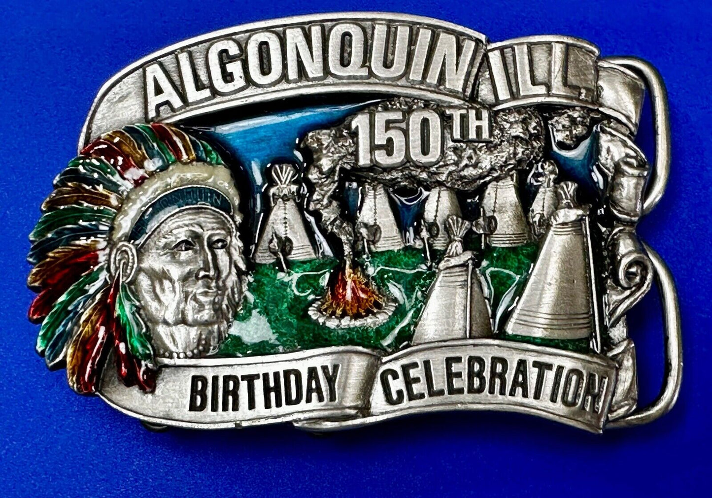 Algonquin Illinois 150th Birthday Celebration Vintage Belt Buckle or Freestand