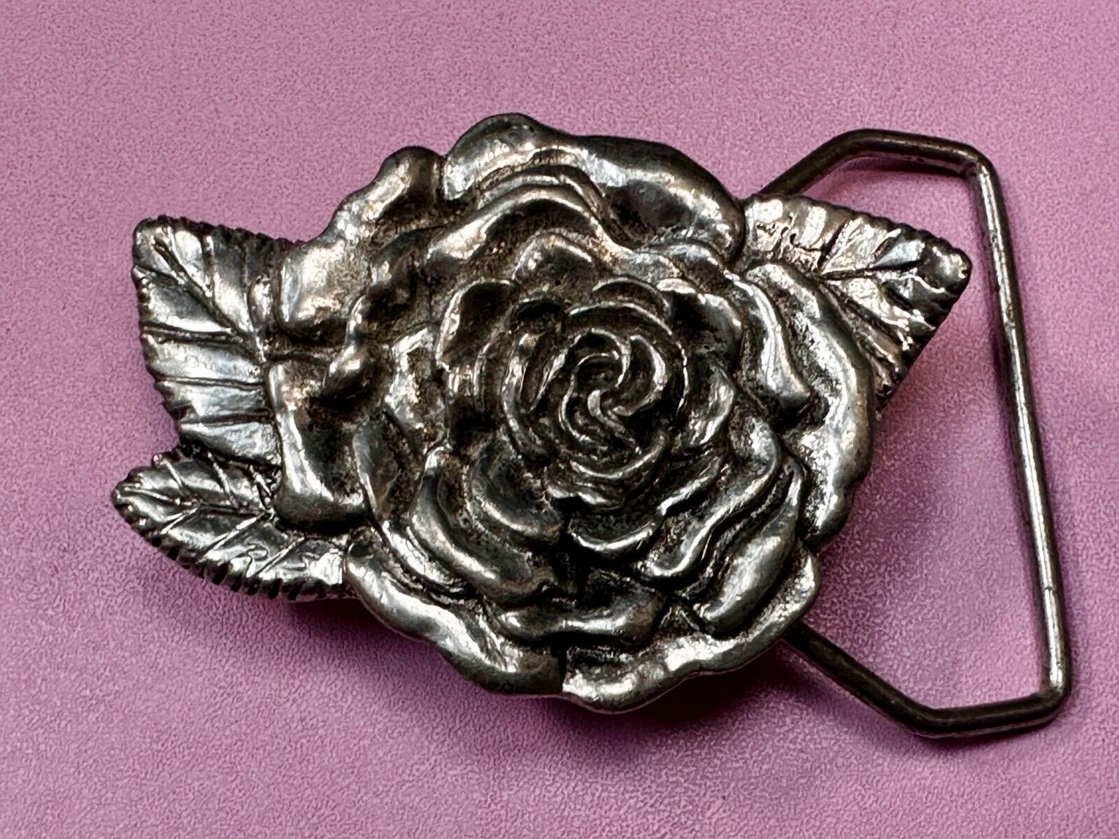 Beautiful Detailed Rose Flower Leaf Cutout Belt Buckle Carved by Rita Stewart
