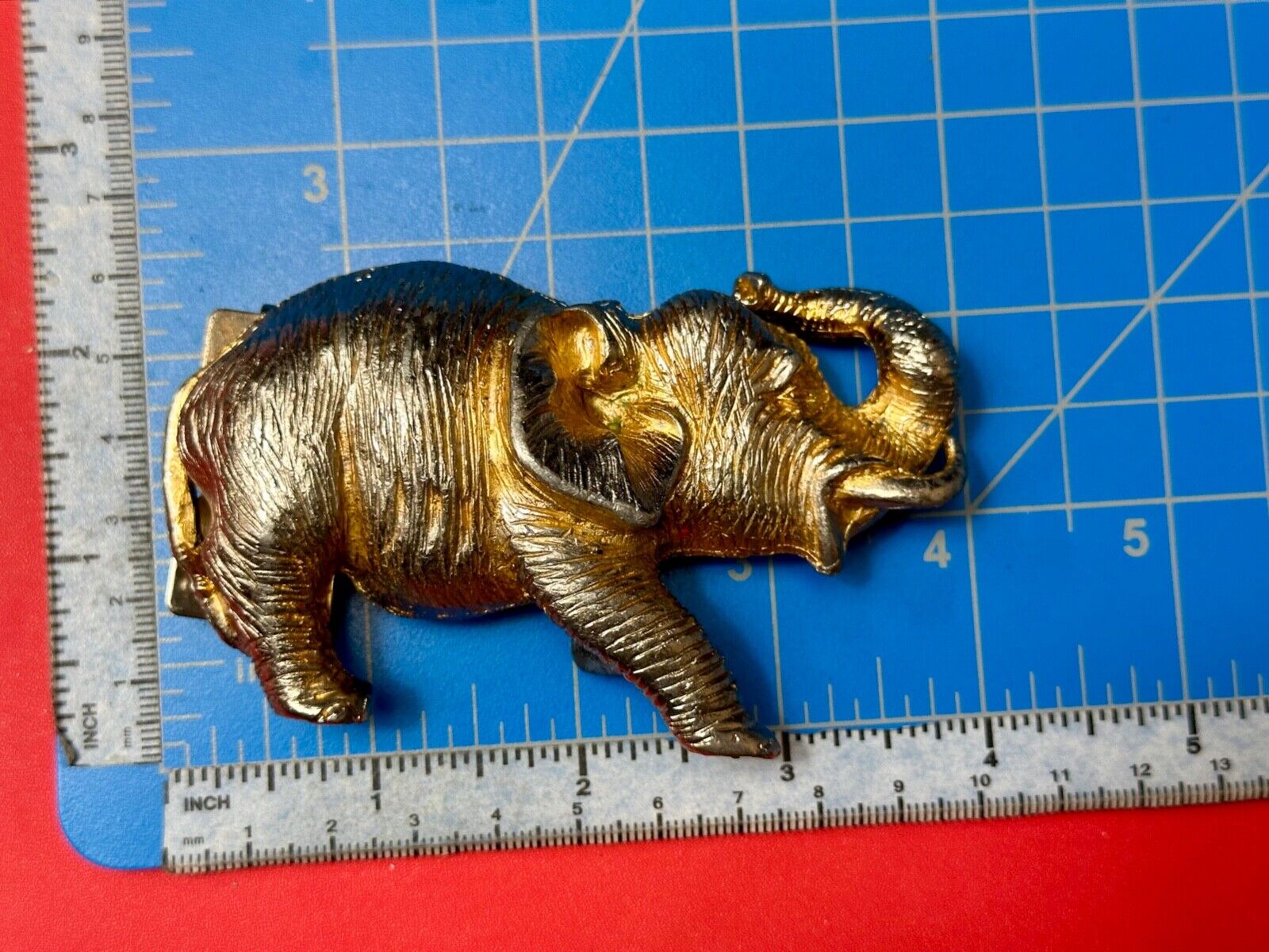 Adorable happy ELEPHANT lucky snout up!  -gold tone Vintage belt buckle