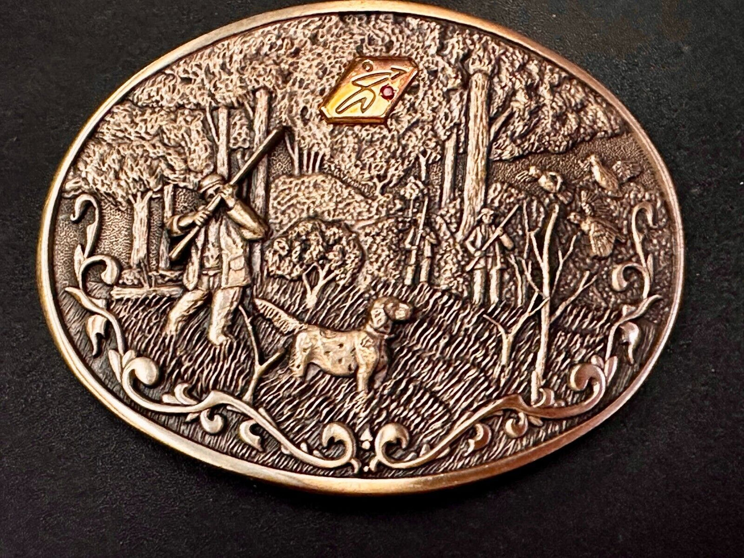 Bird Quail Dog Hunting Hunter Shotgun 1981 Belt Buckle OC Tanner - 10K Gold Logo