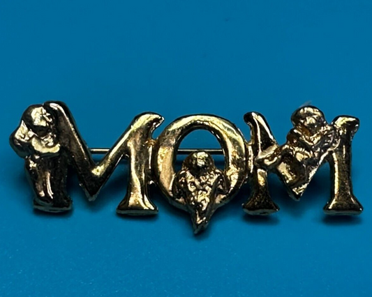 Angel MOM Mothers Day Gift Gold Tone Brooch Pin Signed  L. Razza
