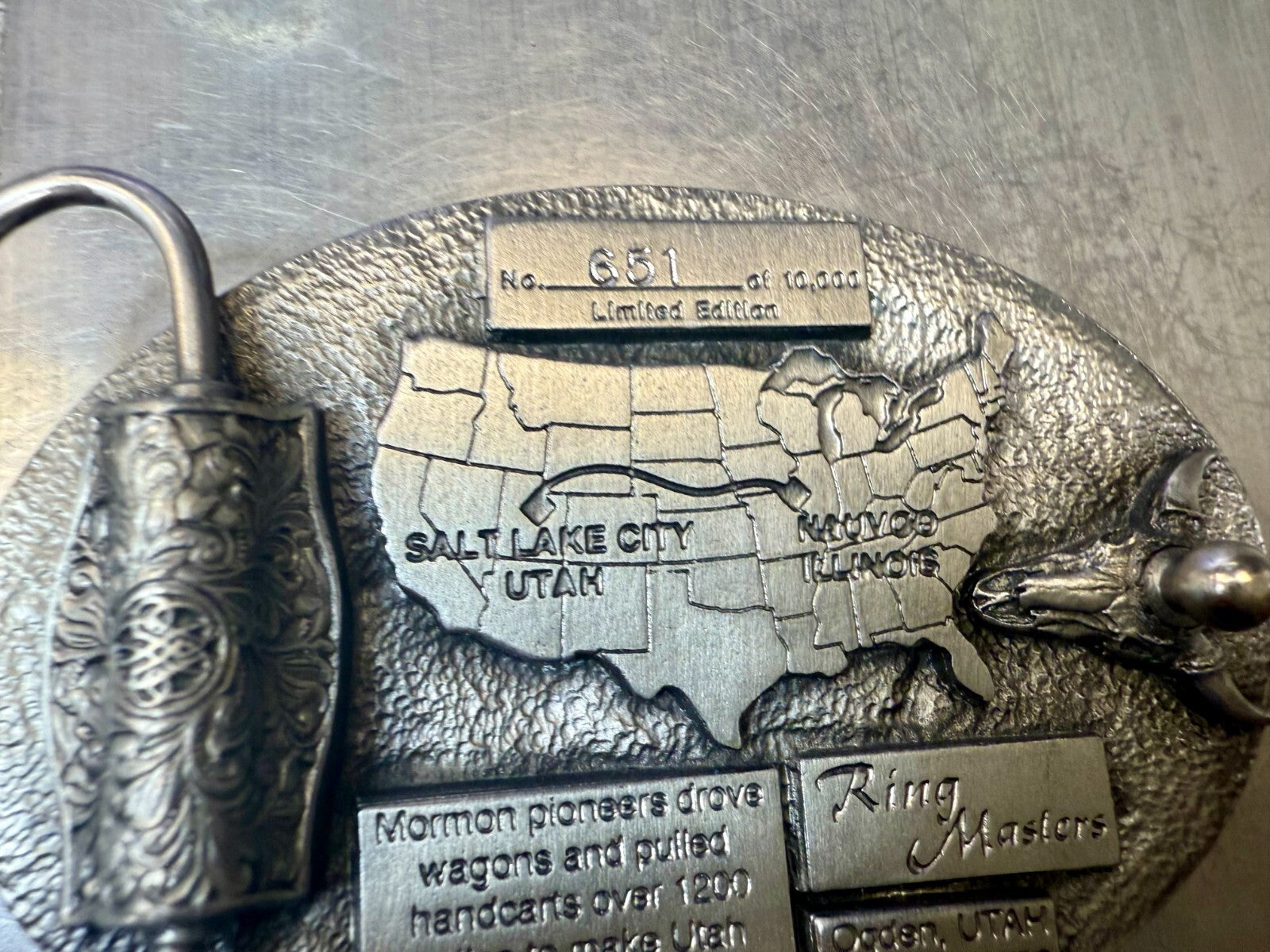 Utah State The Spirit of Pioneering 150 years Vintage Ring Masters Belt Buckle