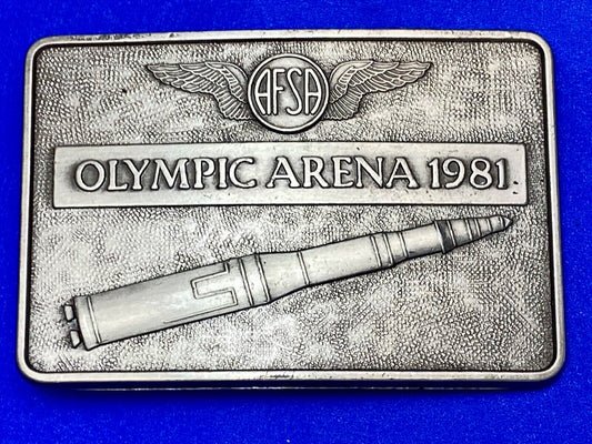 Air Force Sergeants Assn AFSA  1981 OLYMPIC ARENA space rocket Belt Buckle