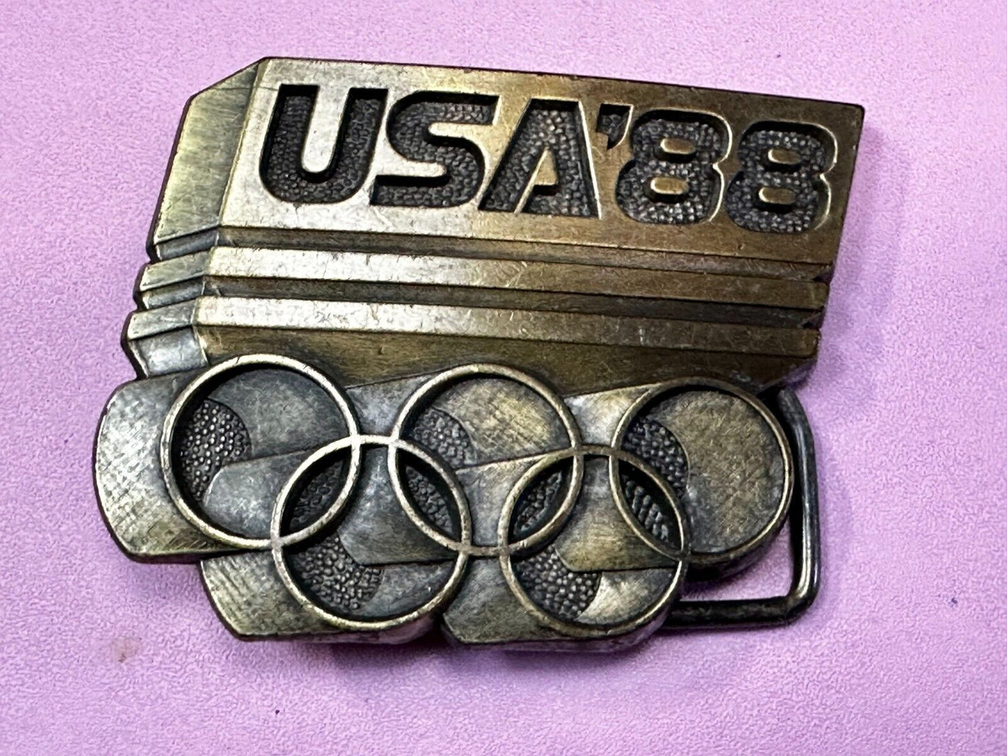 USA 1988 Olympic Games 5 Ring Emblem Commemorative Vintage Belt Buckle