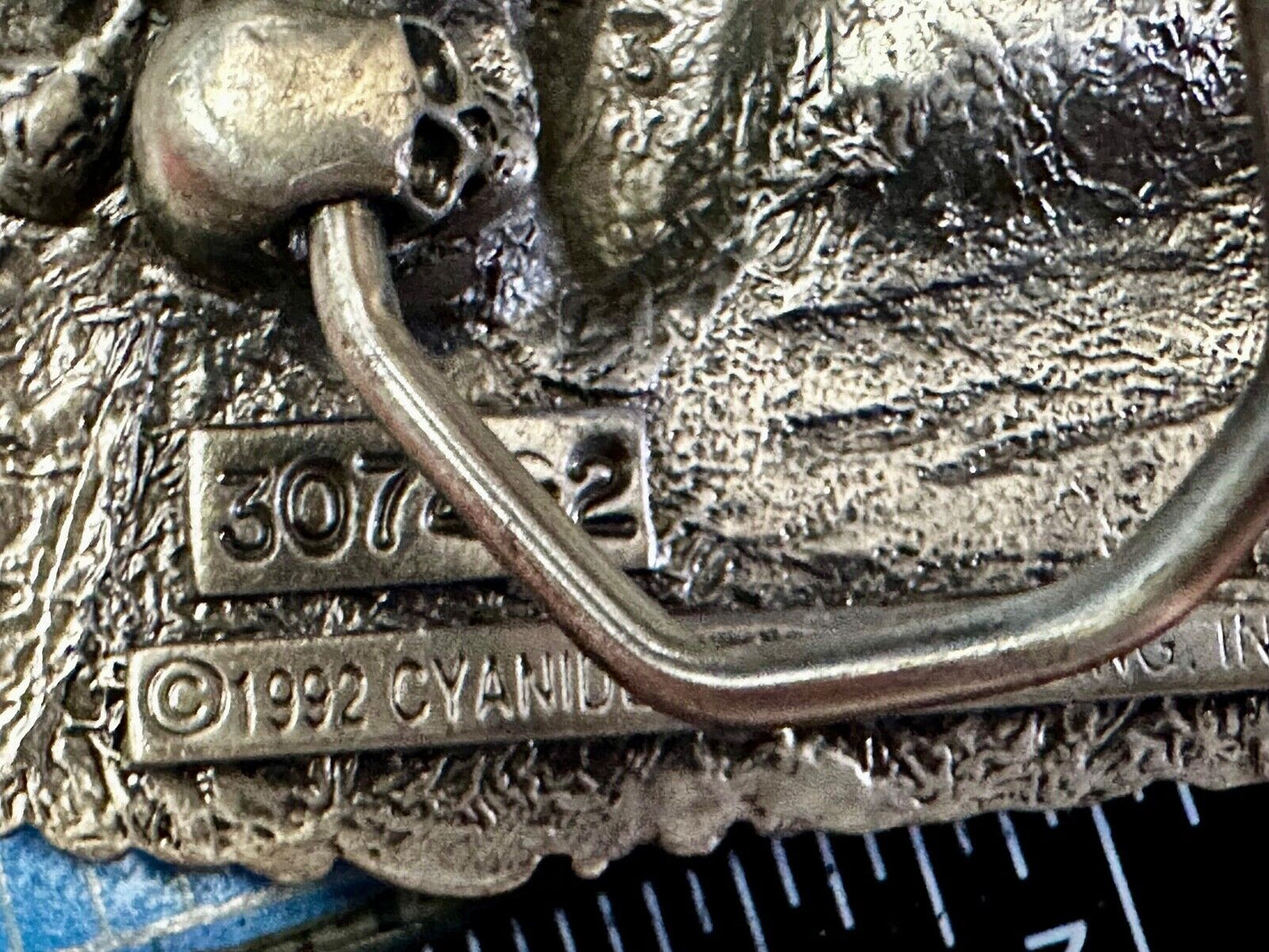 80's Poison Rock Band Skull in Top hat Rose Flesh & Blood Album 1992 Belt Buckle
