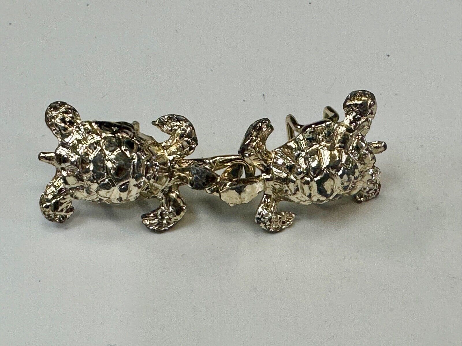 Two piece Turtles - gold tone interconnecting vintage Ocean Sea belt buckle