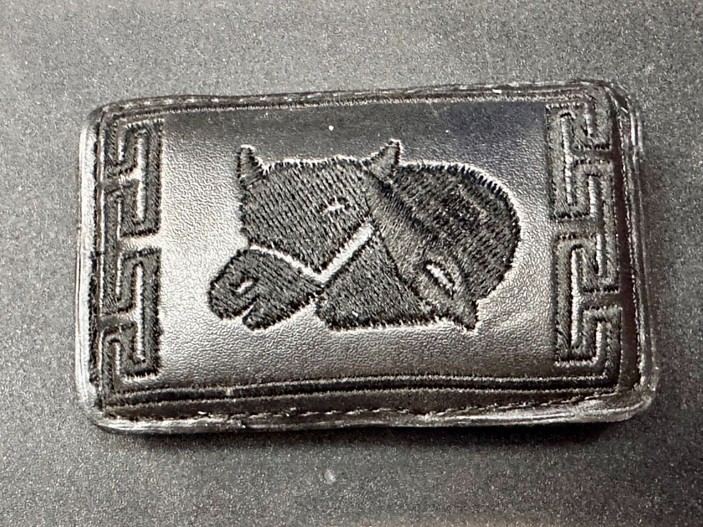 Vintage Horse Head On Black Leather Rectangular Belt Buckle