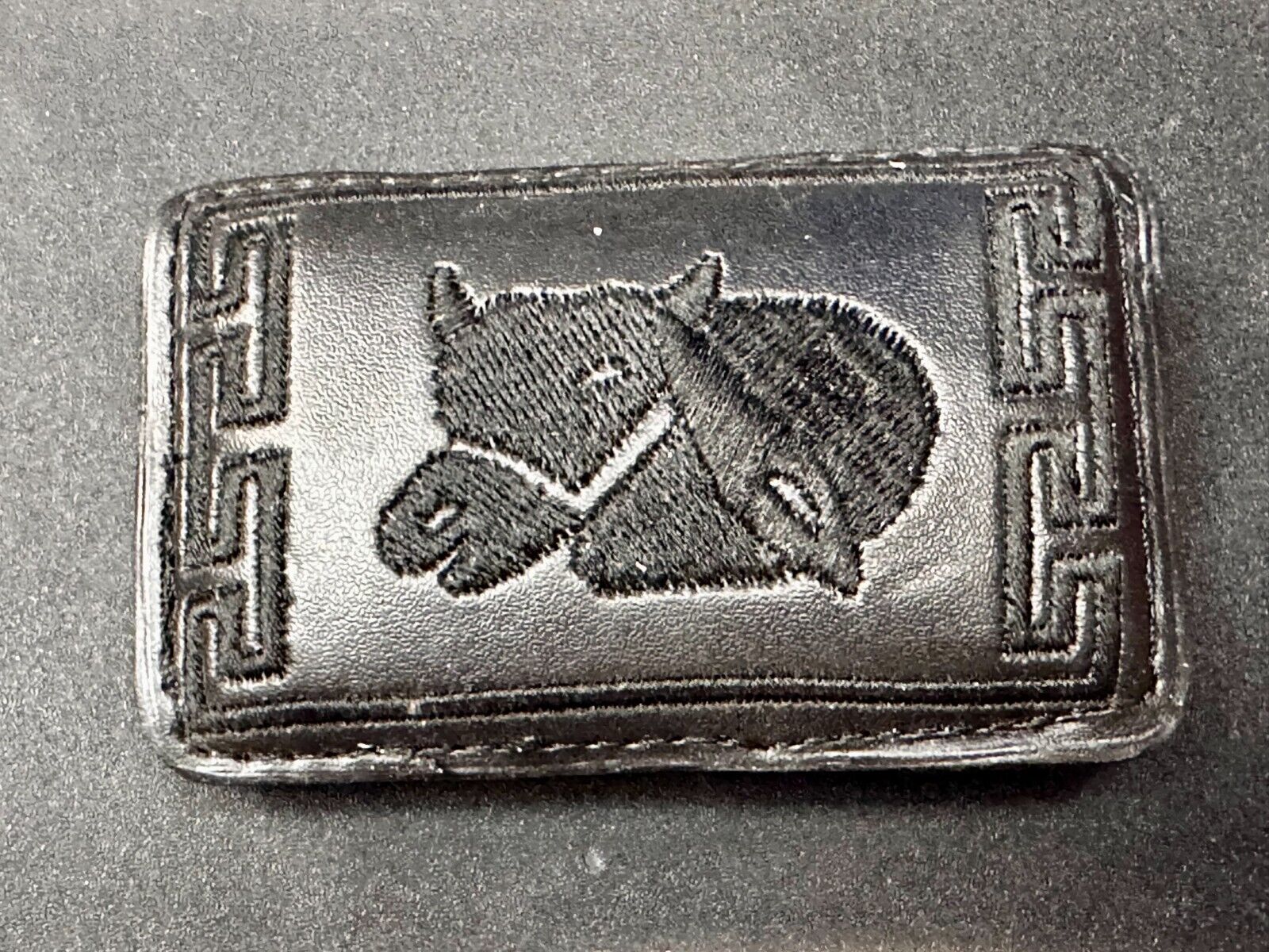 Vintage Horse Head On Black Leather Rectangular Belt Buckle