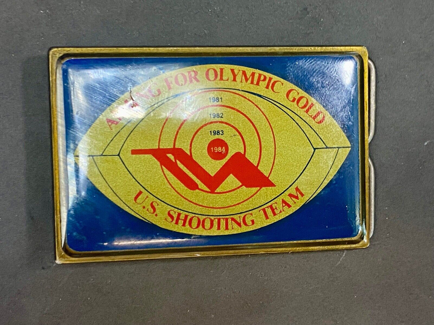 Aiming For Olympic Gold 1984 La Ca U.S. America Skeet Shooting Team Belt Buckle