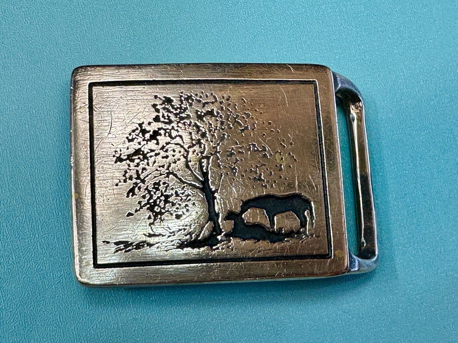 TWO HORSES TECH-ETHER GUILD Vintage art Horse lovers belt buckle