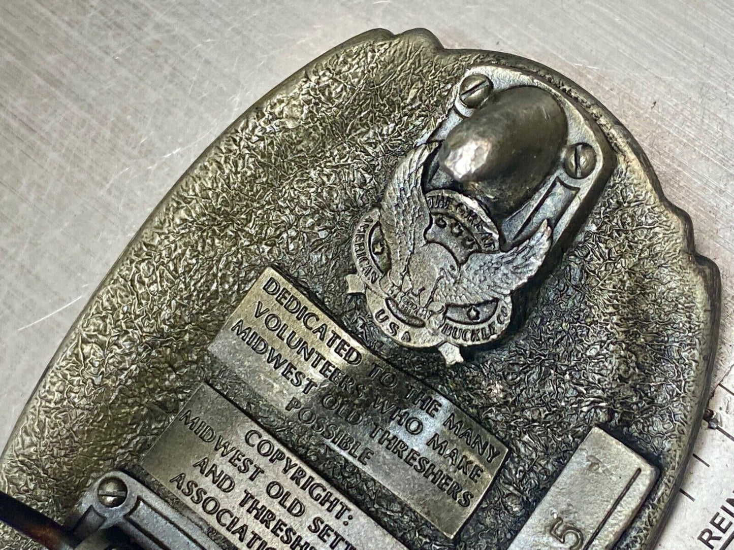 Americas largest Steam show  Midwest Old Settlers and Threshers Assn belt buckle