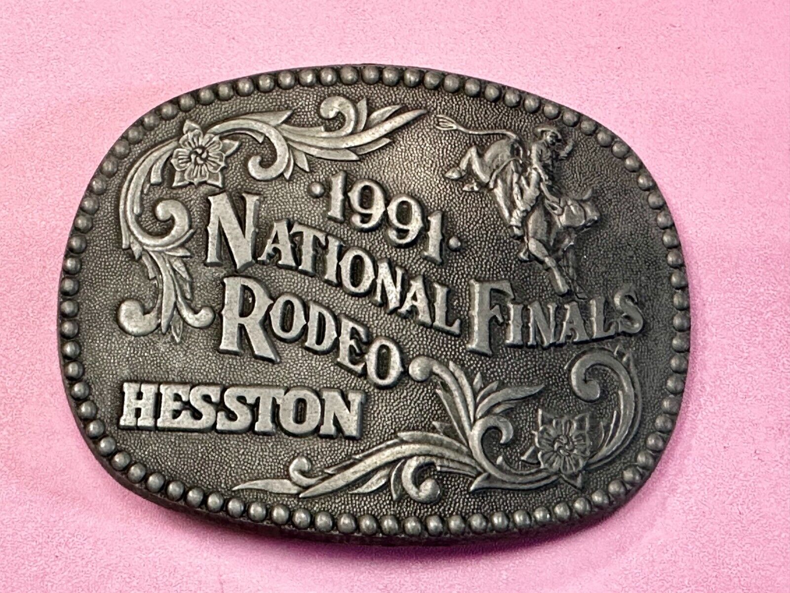 1991 Hesston NFR National Finals Rodeo Cowboys Western ADM Belt Buckle