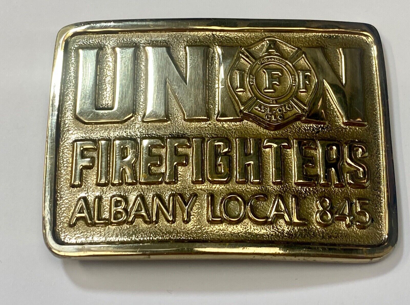 Union Firefighters - Albany Local 845 brass belt buckle by Creative Castings
