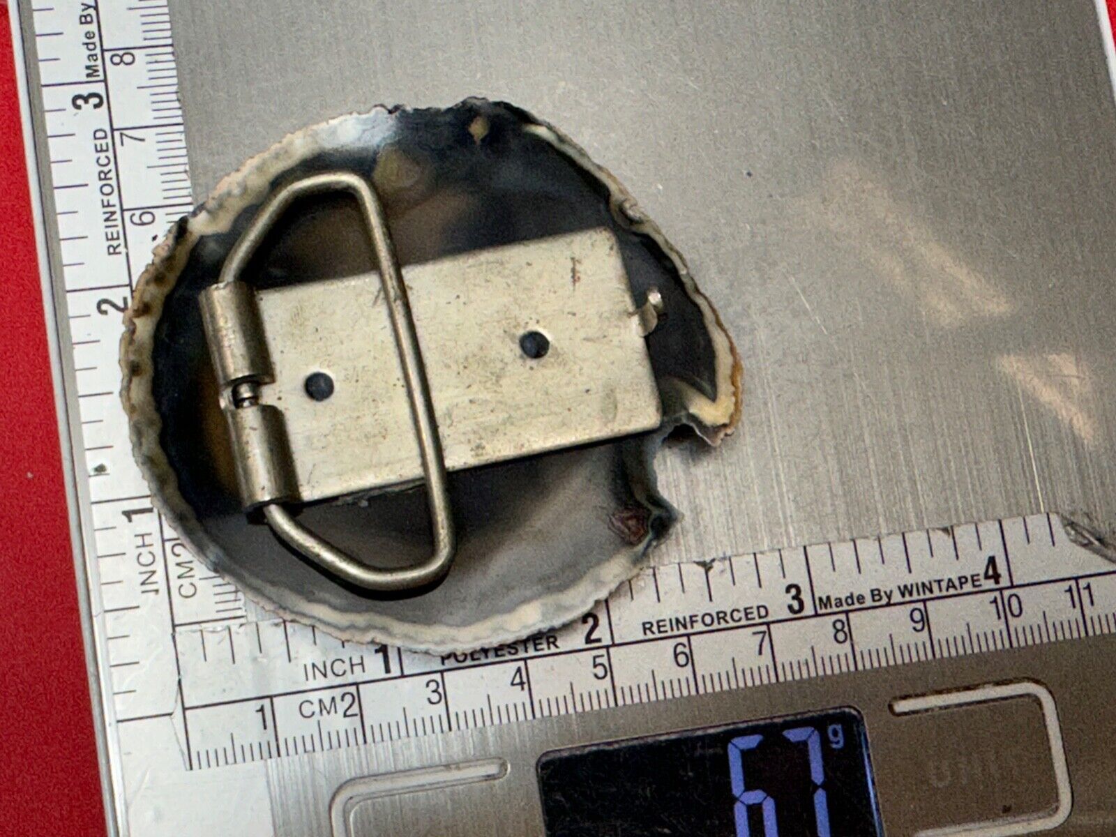 Artisan Standing Horse on round stone slab belt buckle  - MISSING PIECE