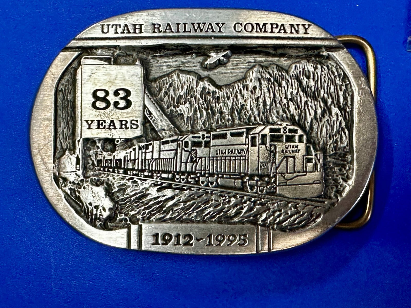 Utah Railway 83 Years 1995 RailRoad Train Car Belt Buckle by Gary Frazen