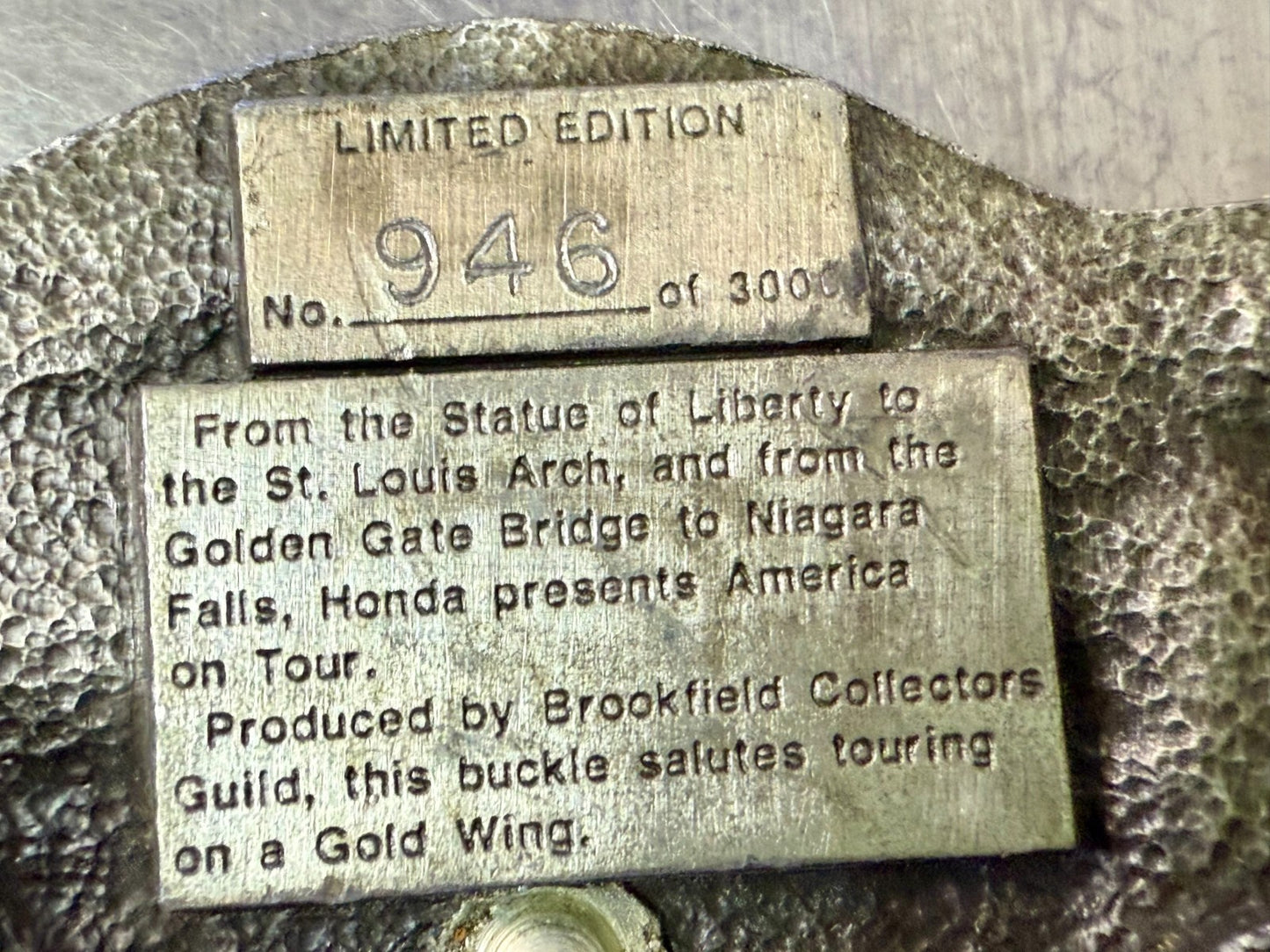 America on Tour Honda Motor Company Gold Wing Statue of Liberty Belt Buckle