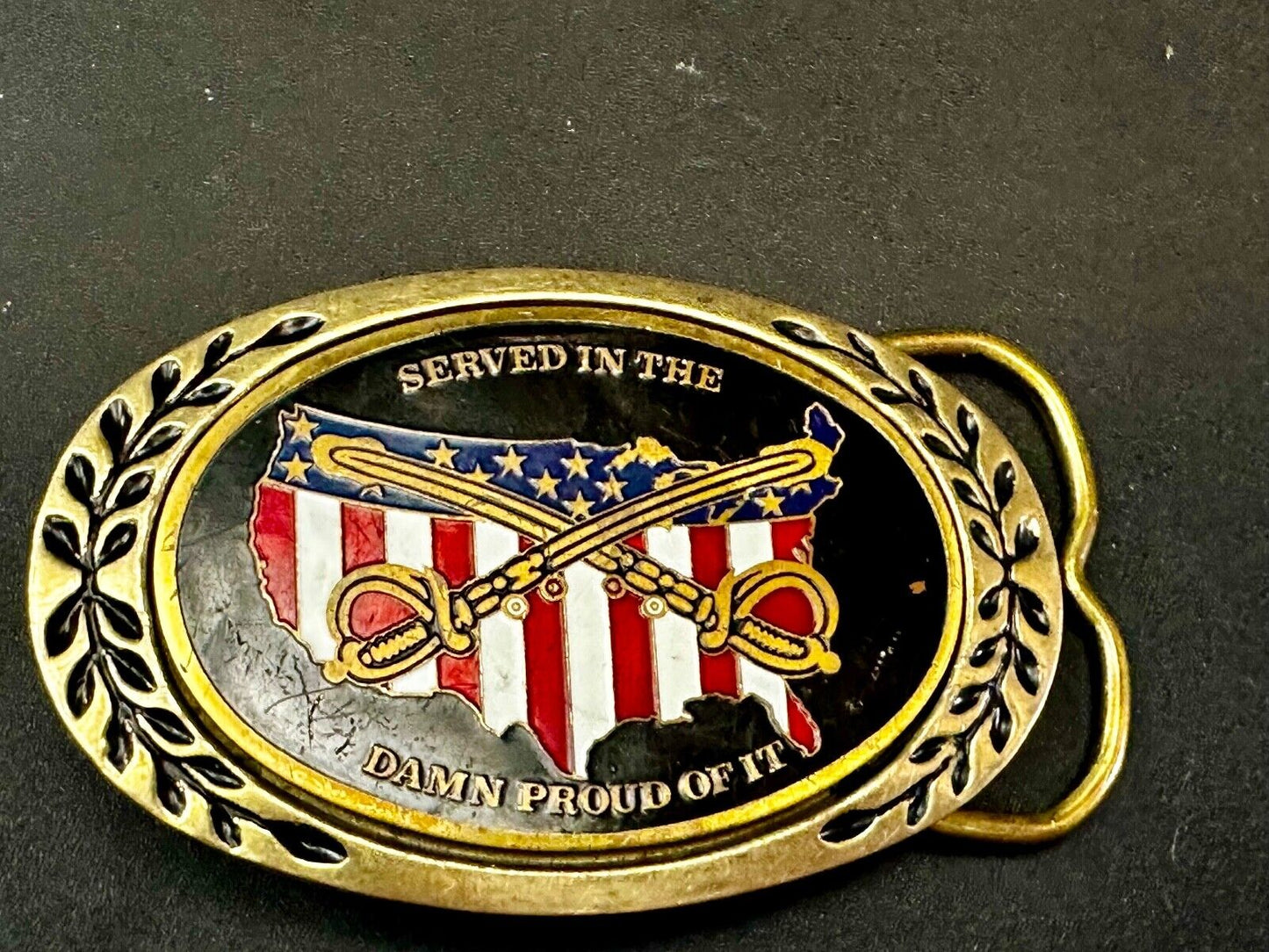 Veterans,  We served in the USA and dam proud of it - Heritage Brass Belt Buckle