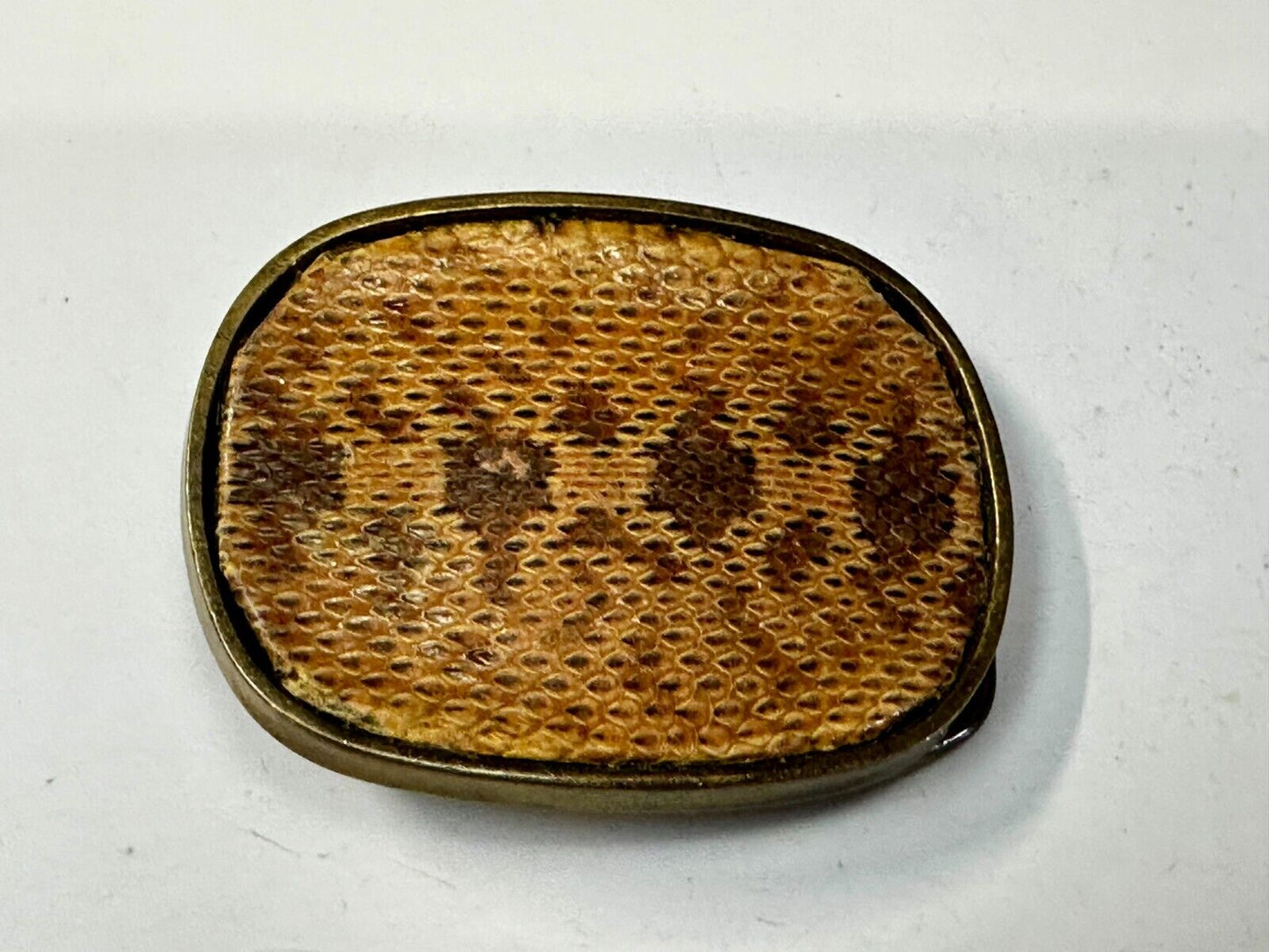 Unique Brown Snake Skin Vintage Textured Leather On Brass Tone Belt Buckle