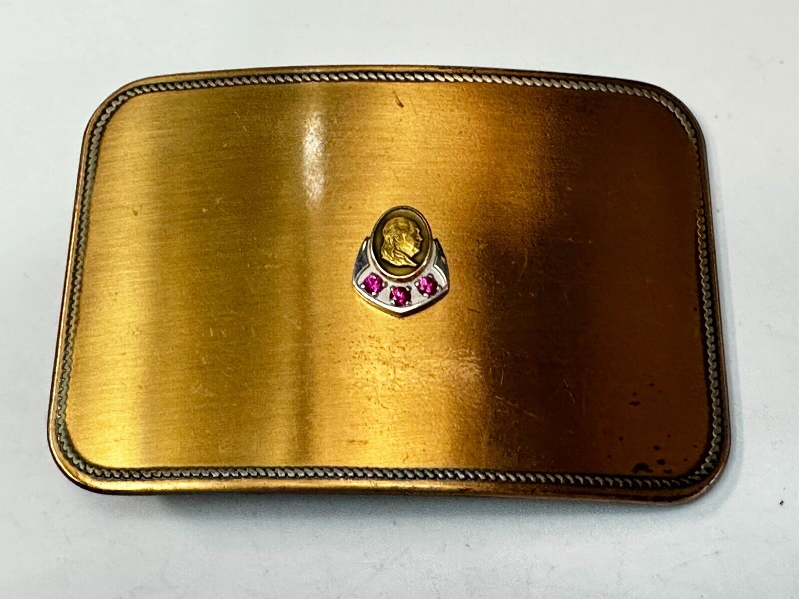 Vintage 10K Gold Benjamin Ben Franklin Centerpiece Belt Buckle with 3 ruby's