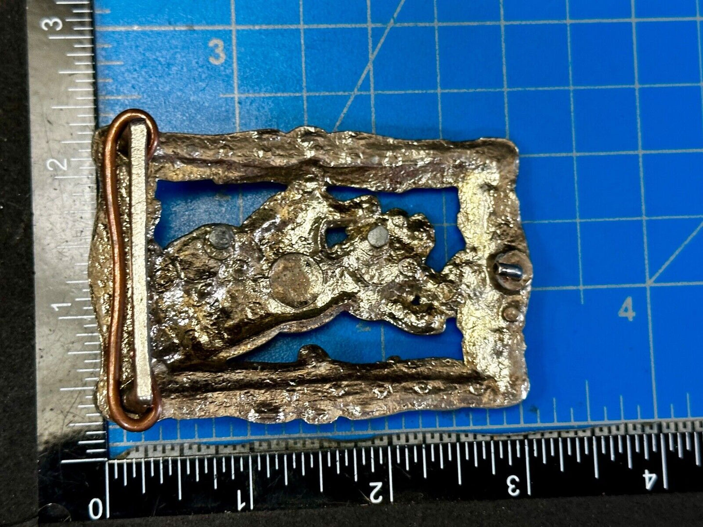 Unique silver tone Vintage Cowboy Saddle Bronc see through western belt buckle