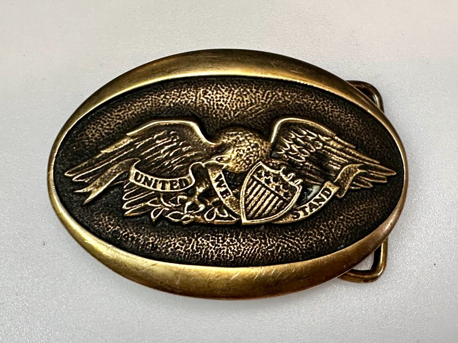 United We Stand - Patriotic American Eagle 1976 Heritage Mint Brass Belt Buckle