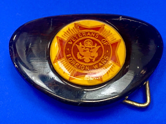 VETERANS OF FOREIGN WARS MILITARY ENAMIL COVERED CENTER COIN STYLE BELT BUCKLE