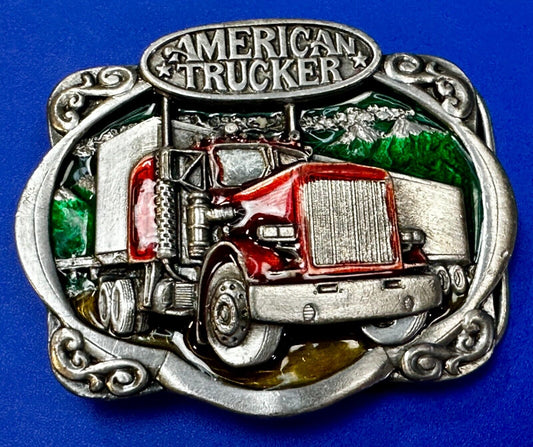 American Trucker Long Hauler Semi Drivers Big Rig Vintage 80's Belt Buckle