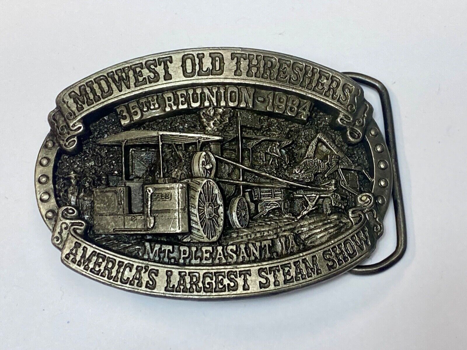 Americas largest Steam show  Midwest Old Settlers and Threshers Assn belt buckle