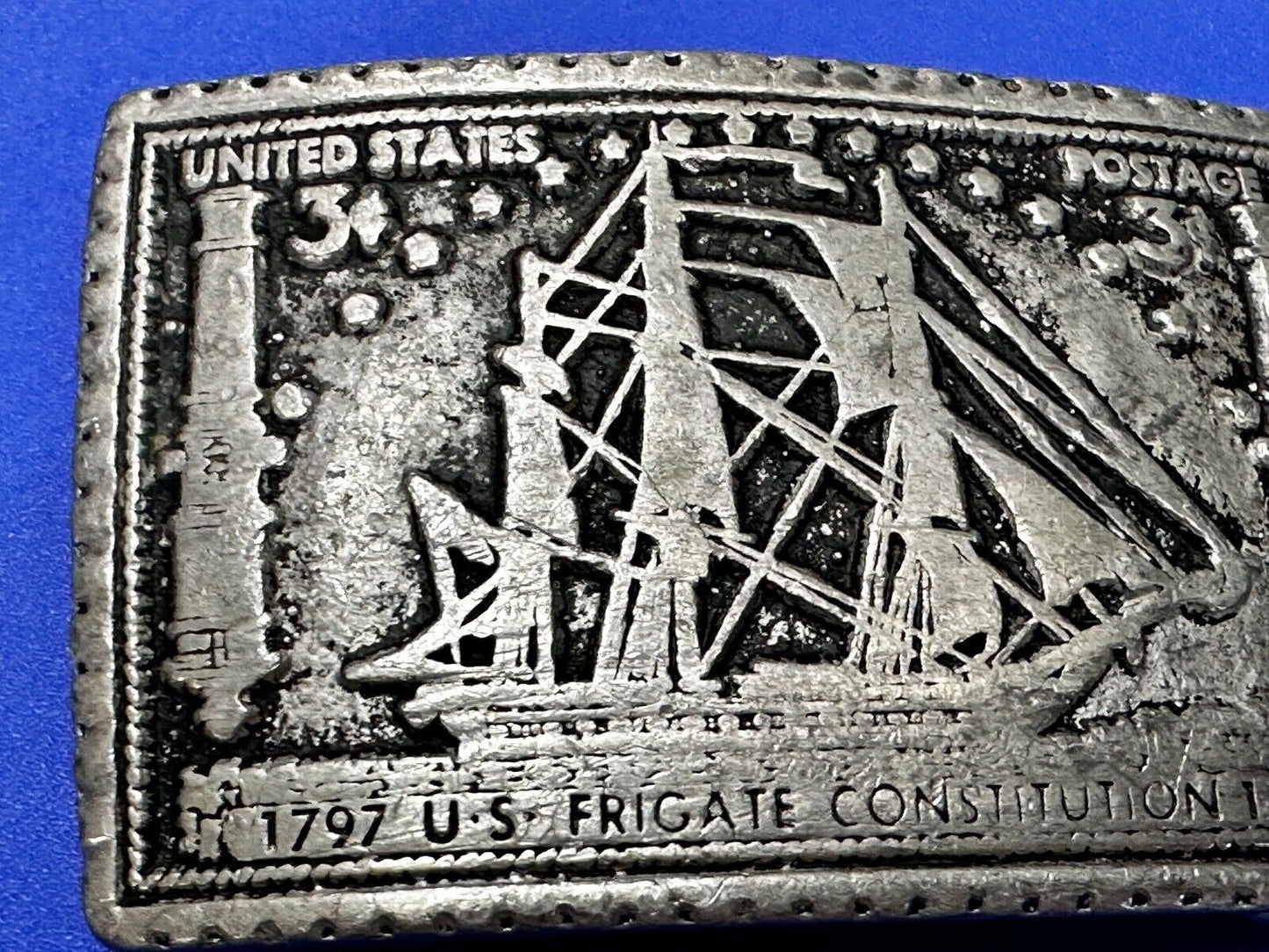 1797 US Frigate Constitution 3 cent stamp Commemorative pewter Belt Buckle