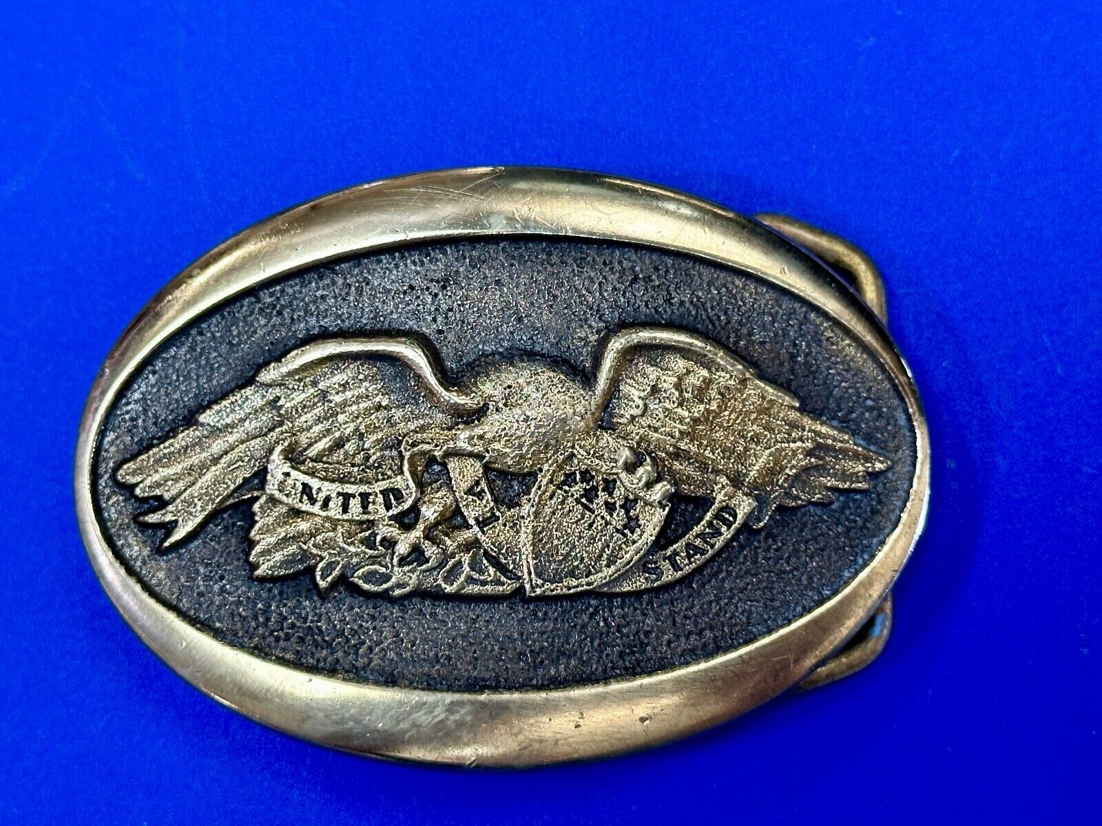 United We Stand Patriotic America USA pride - vintage Heritage Mint belt buckle