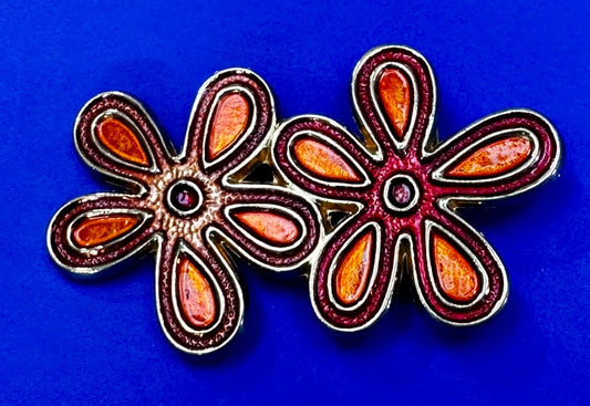 Two Flower Shaped Floral Theme Hippie Vibe Ladies Women's Retro Belt Buckle