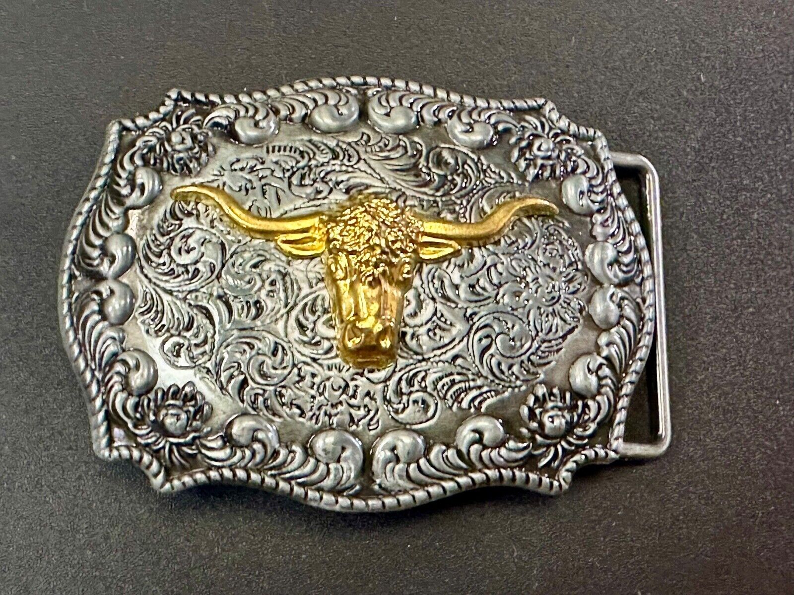 The Longhorn cow steer - cowboys cowgirls western raised two tone belt buckle