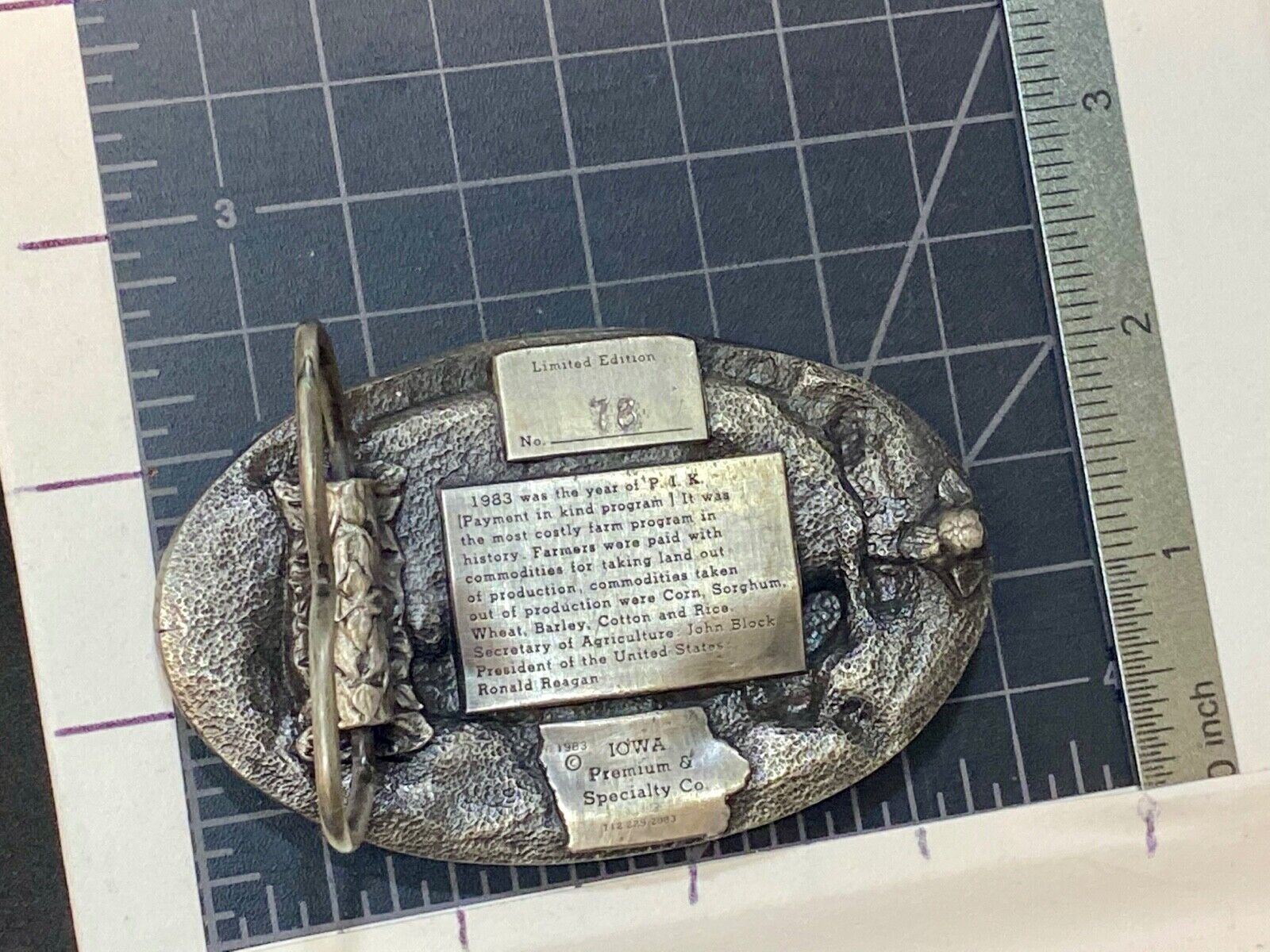 1983 "I Was Saved By PIK" Farm Agriculture Belt Buckle Iowa Premium & Supply Co 
