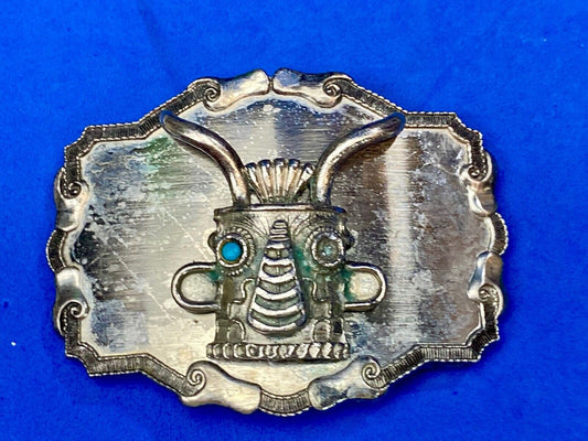 Very Different!   Raised Robot Head missing a blue eye! on western belt buckle 
