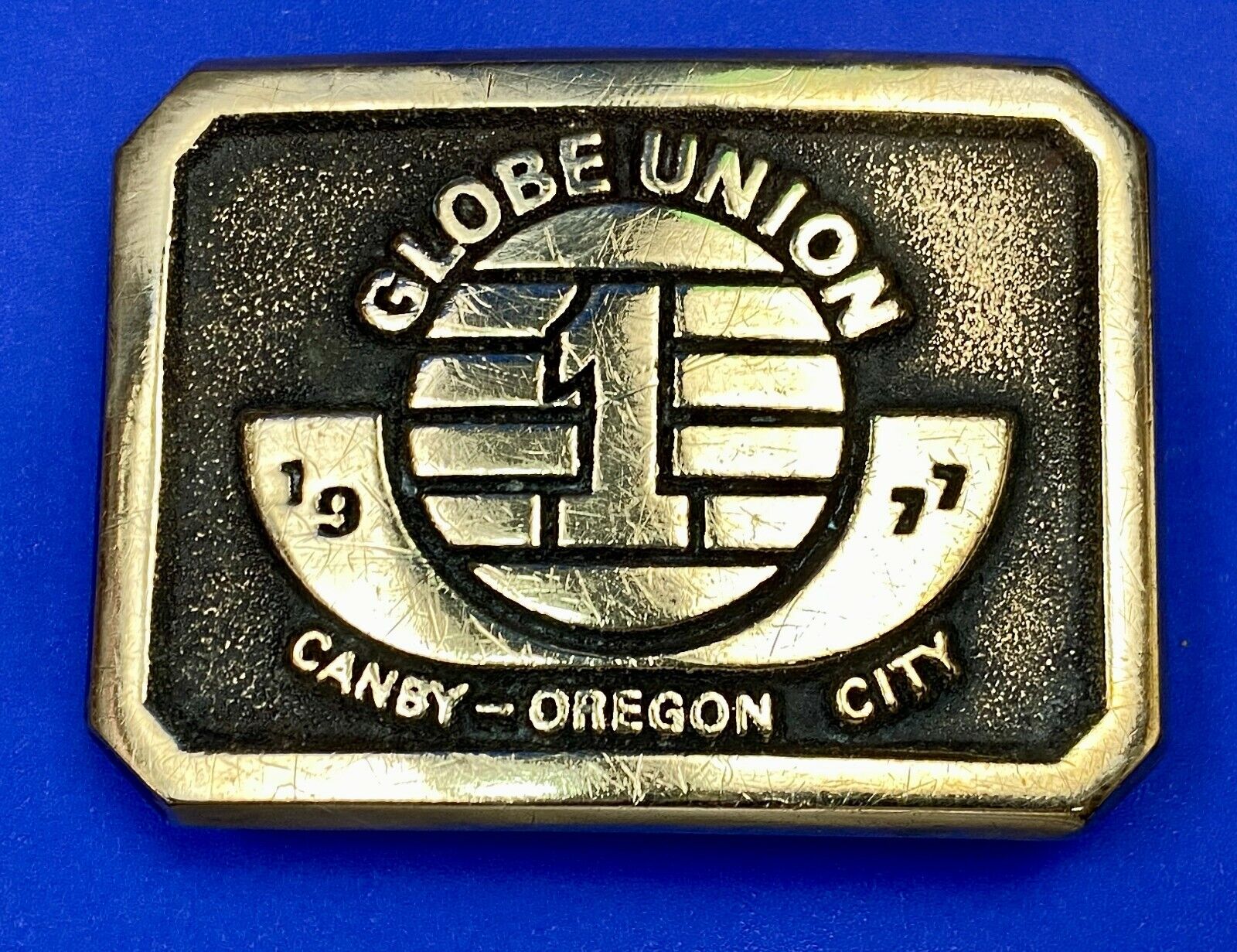 1977 Globe Union Canby Oregon City Commemorative Sandcast Bronze Belt Buckle