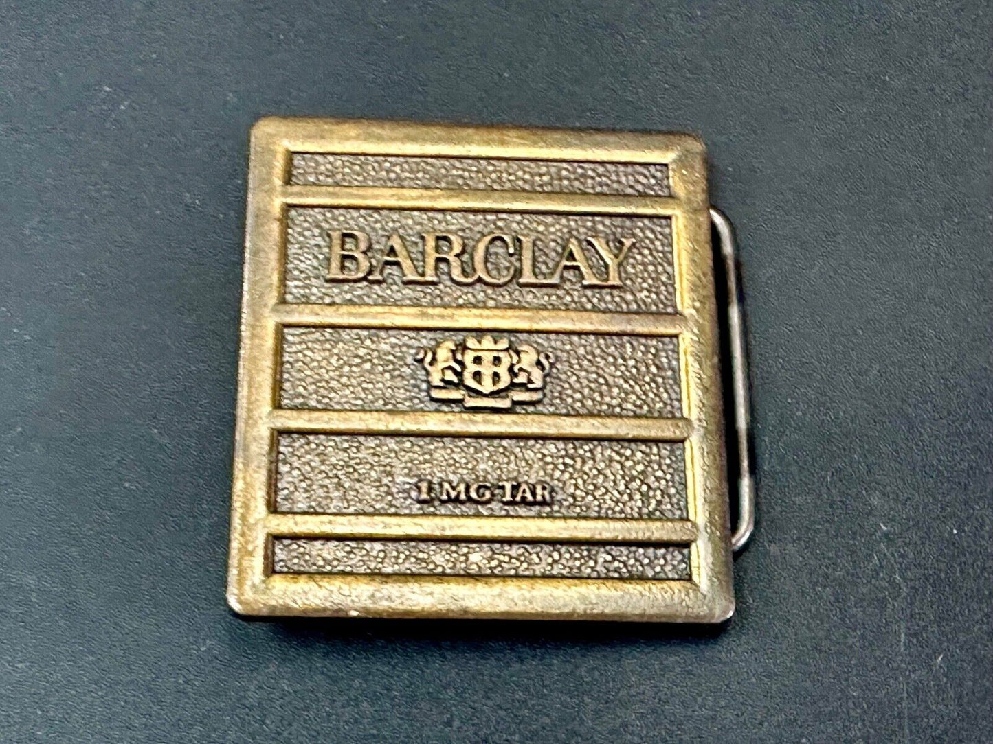 1970's Barclay Cigarettes Tobacciana RJ Reynolds Box Label 1mg Tar belt buckle