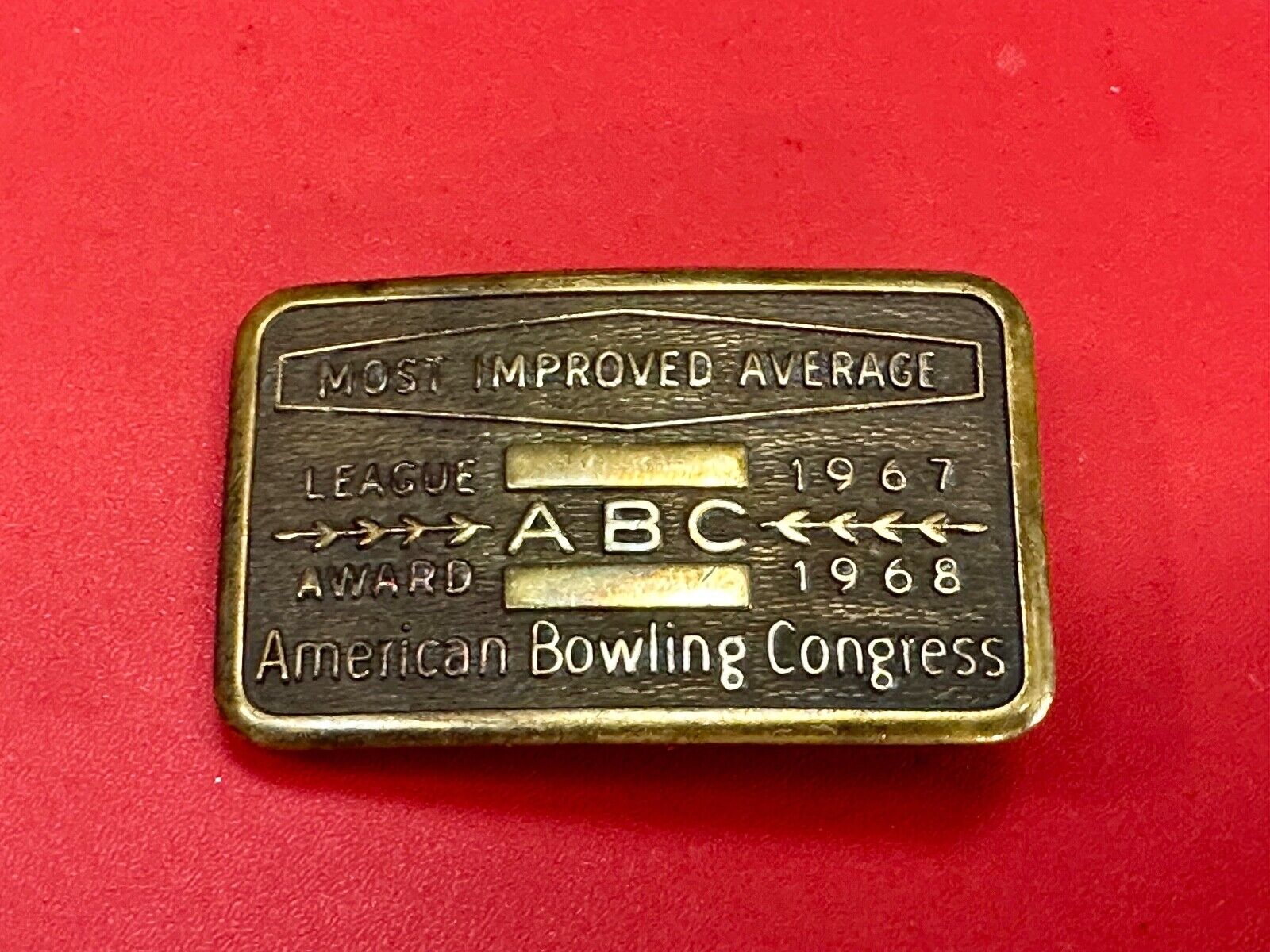 1967 - 68 MOST IMPROVED BOWLING AVERAGE - BLANK -  BELT BUCKLE ABC LEAGUE AWARD