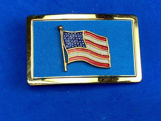 United States of America FLAG raised western belt buckle blue background 