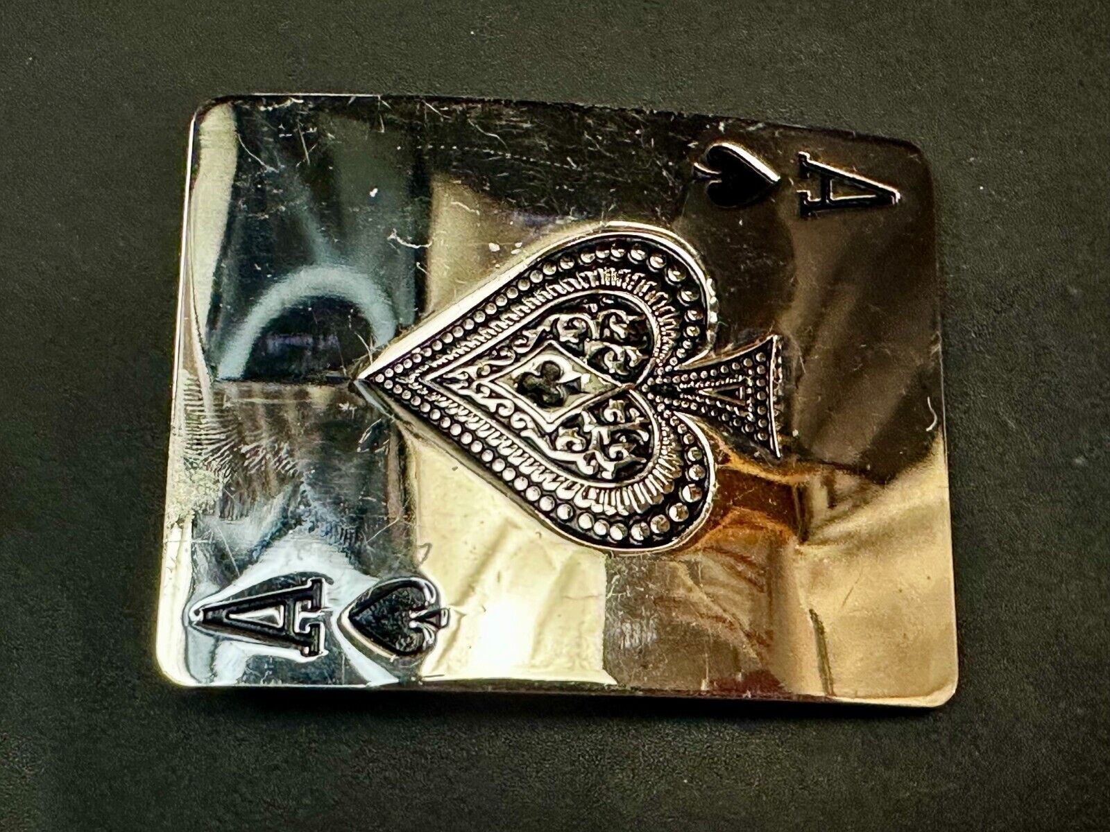 Ace of Spades Playing Cards LARGE  Silver Tone Belt Buckle CI Records & Skates