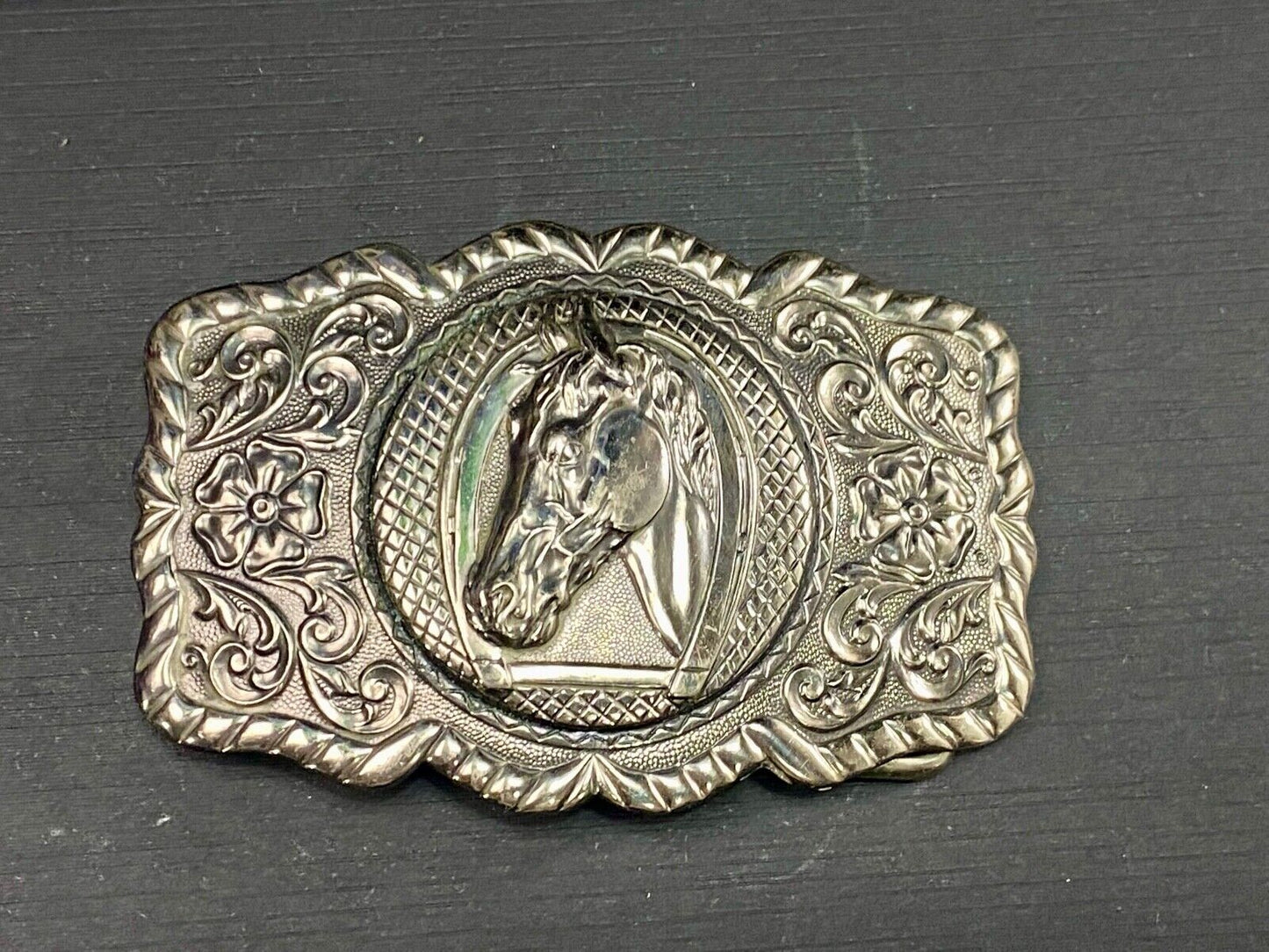 Vintage Horse Head - Horseshoe Nickel Silver Belt Buckle By Bell Trading Co