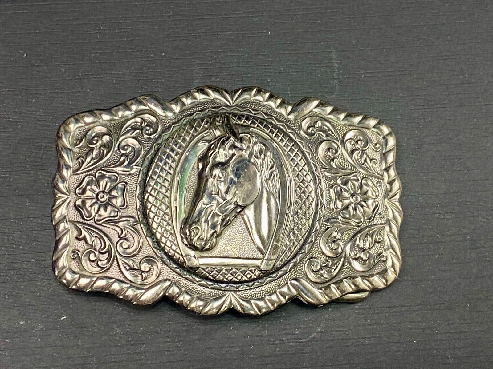 Vintage Horse Head - Horseshoe Nickel Silver Belt Buckle By Bell Trading Co