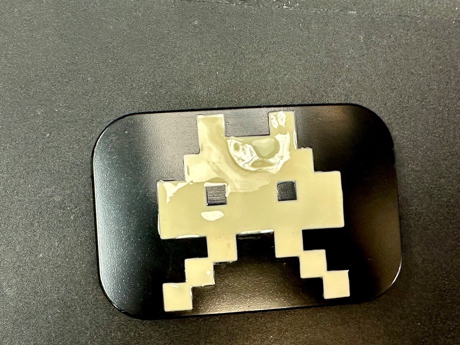 Video Game Arcade Icon Character Black & White Pixilated Shape Belt Buckle