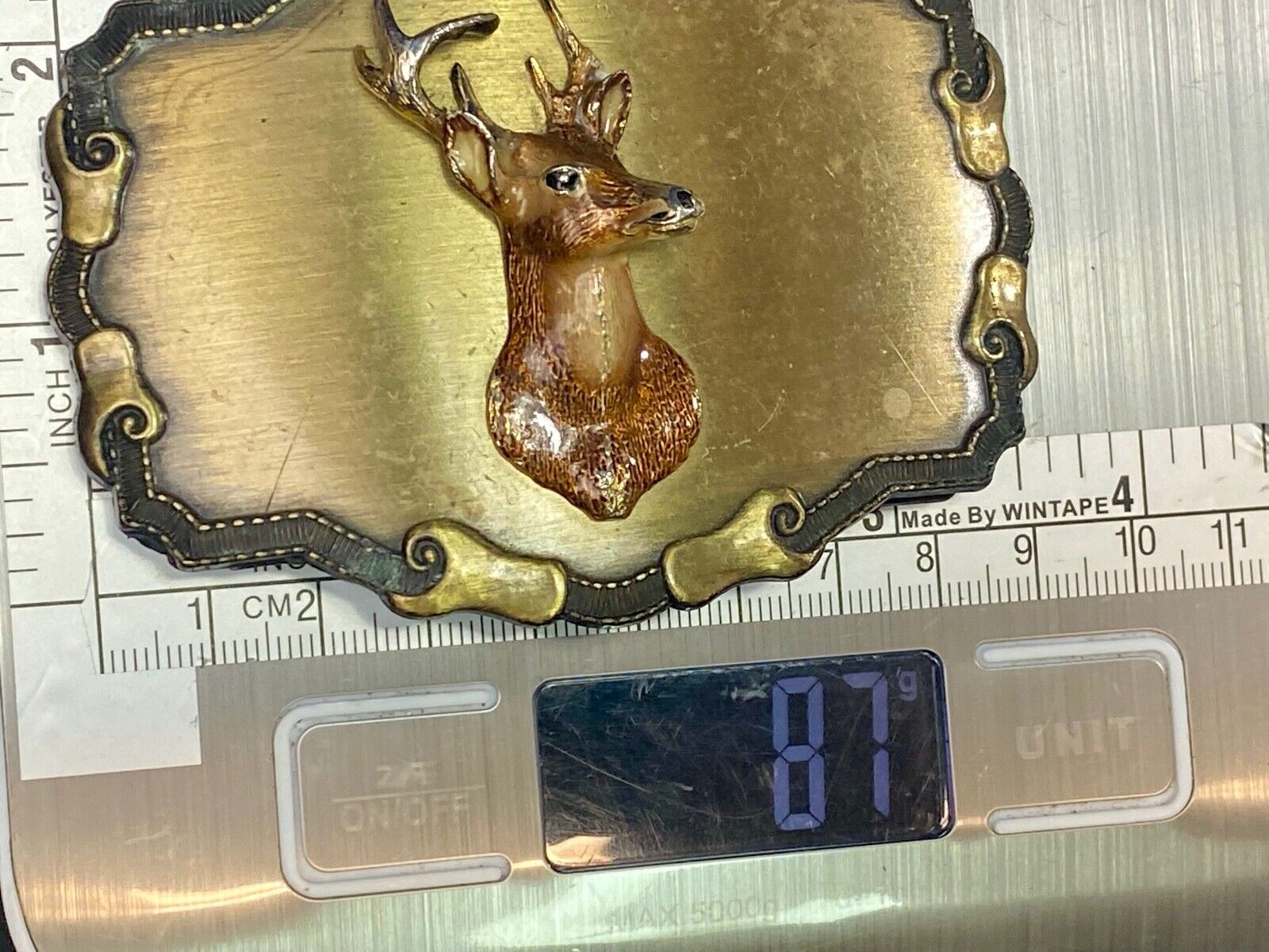 Vintage Deer Coming Out Of Western Framed Braintree Belt Buckle 