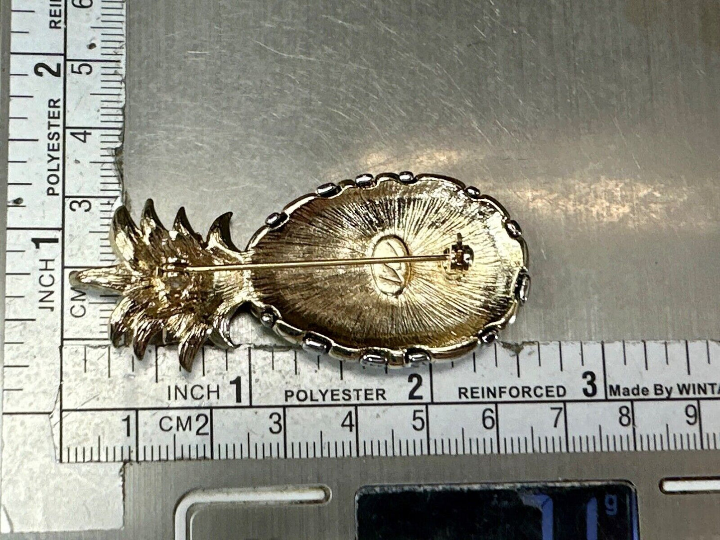 Vintage Jewelry Signed LC Silver & Gold Tone Pineapple