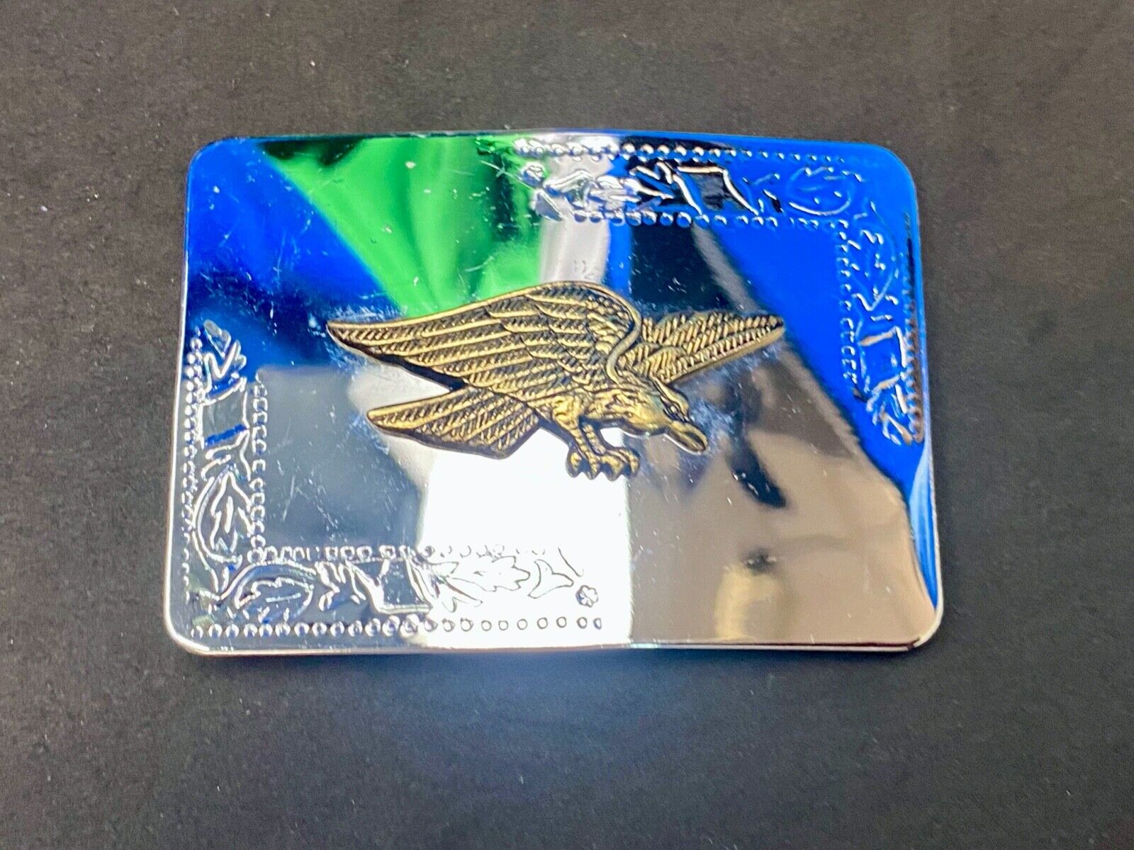 Vintage Hunting Diving Flying Eagle - Two Tone Mirrored Rectangular Belt Buckle
